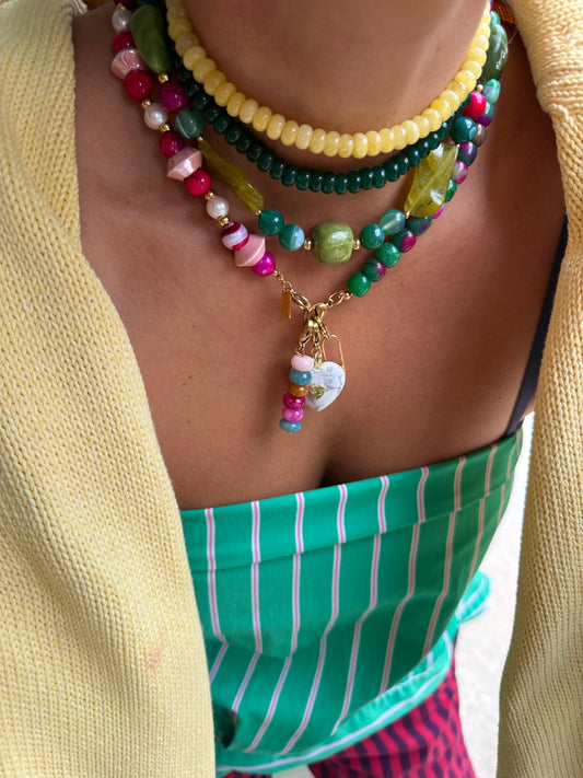 Collar Piedras Preciosas Vintage Rosa Y Verde
