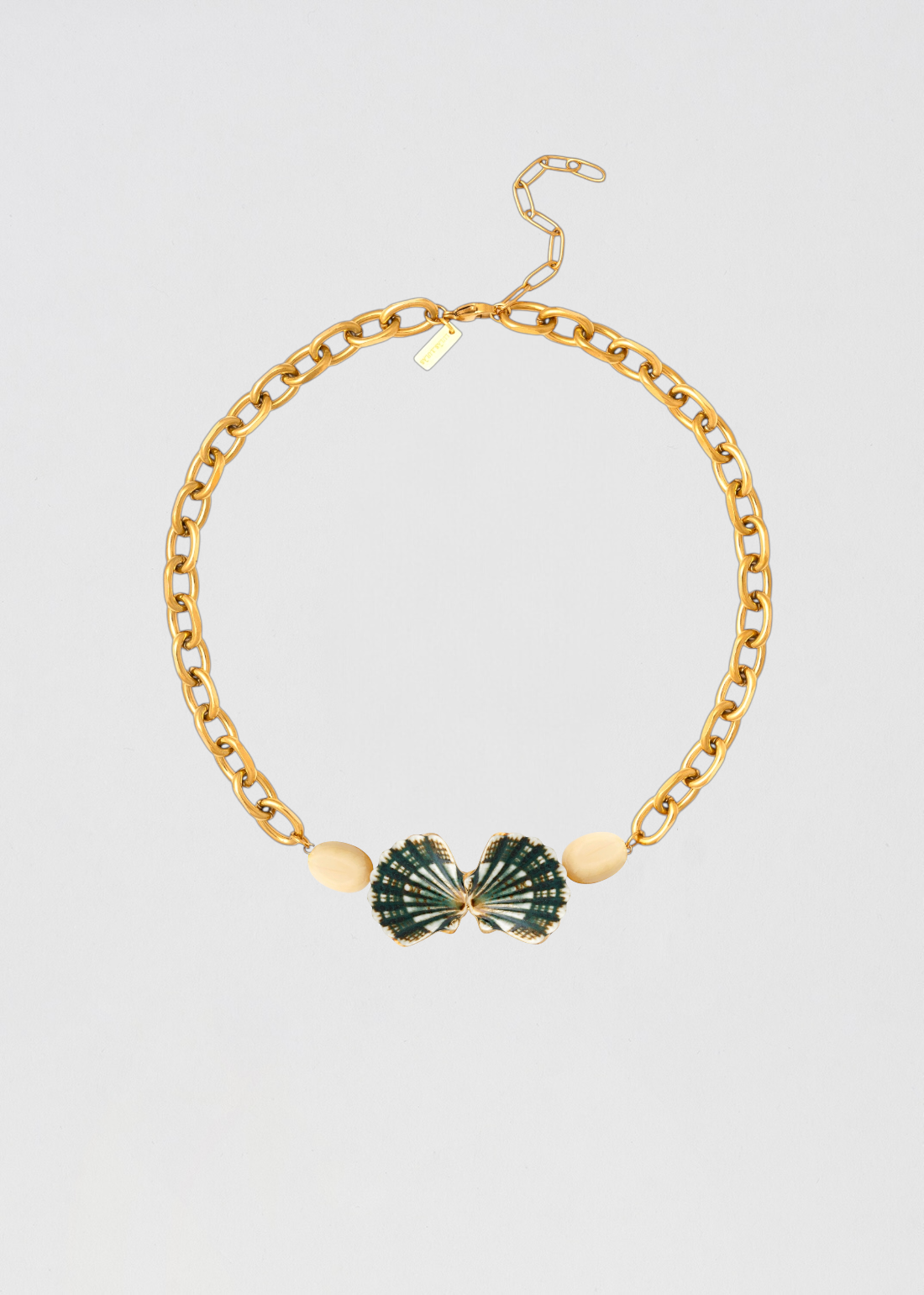 Collar Aplique Conchas Verde Y Hueso