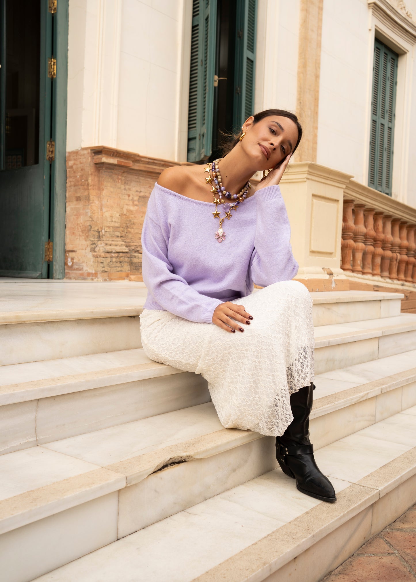 Collar En Tonos Lila Y Marrón No Hay Combinación Más Original