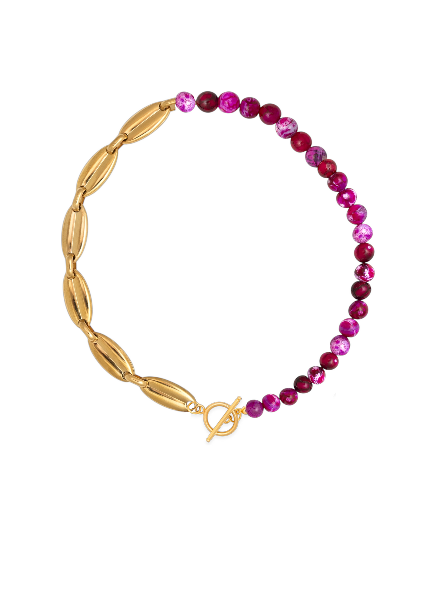 Collar Mitad Cadena Mitad Piedras Preciosas Rosas