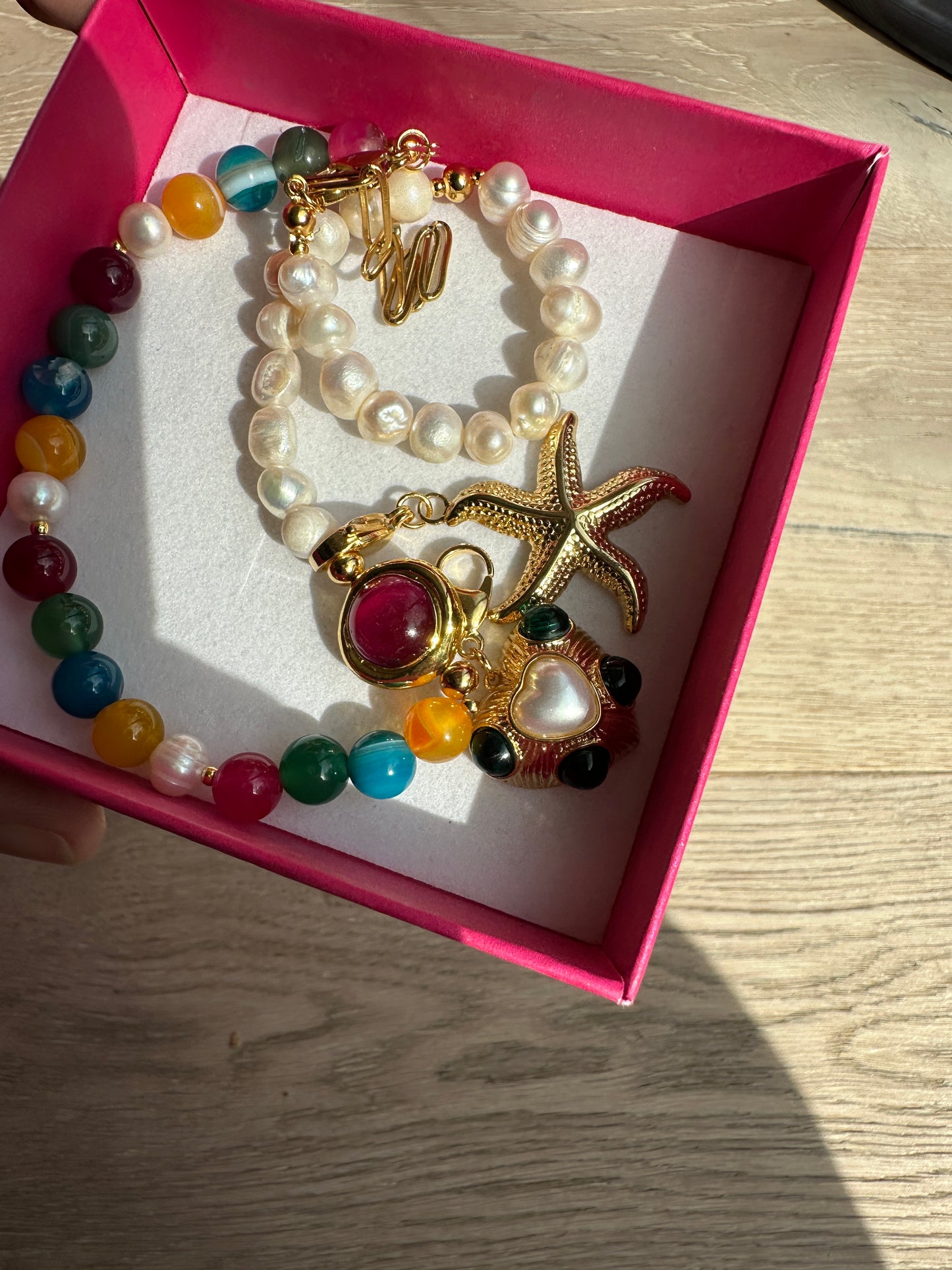 Charm Corazón Perla Y Piedra