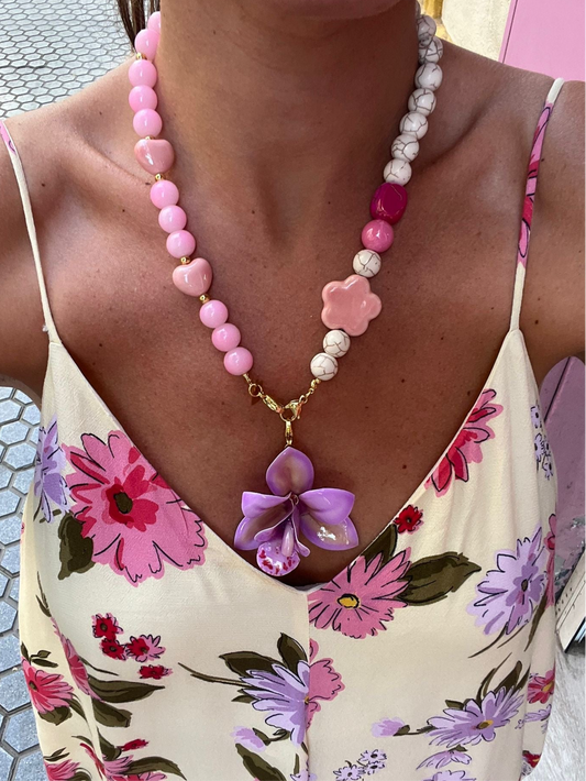 Mitad Cadena Rosa Flores De La Felicidad