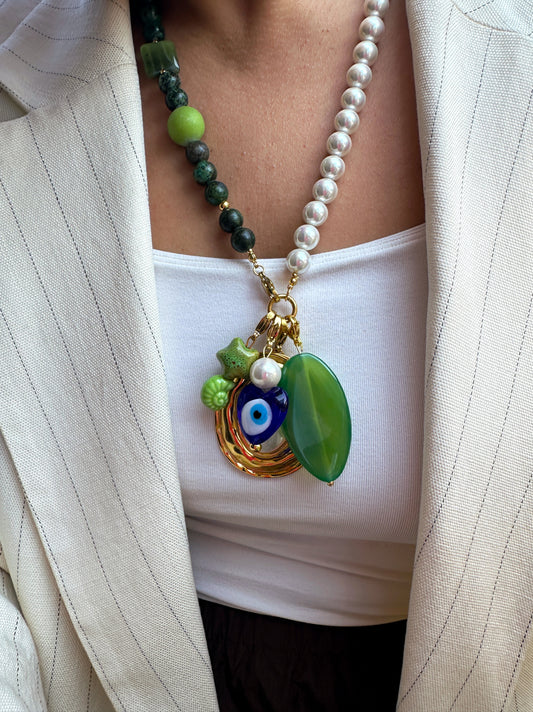 Charm Barra Perla Estrella Verde