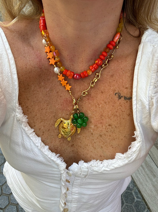 Mitad Cadena Naranja Estrellas Con Perlas