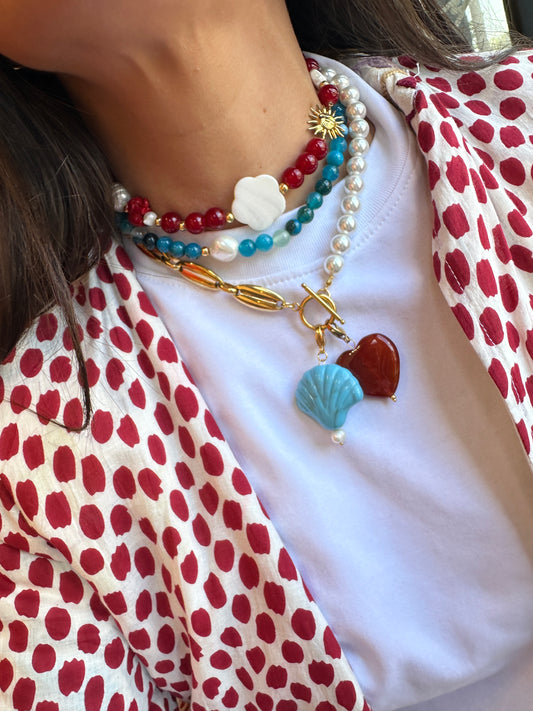 Collar Mitad Perlas Mitad Cadena Vintage