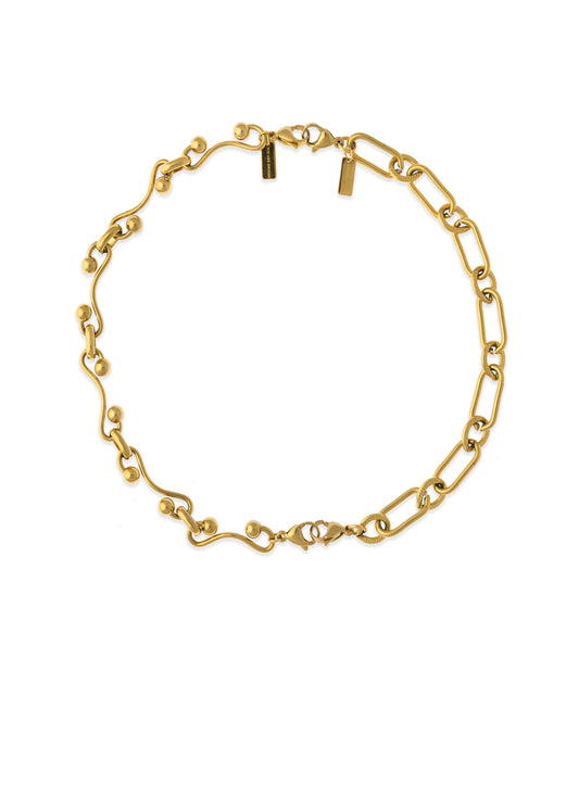 Collar dorado, cadena de mitades doradas, collar de eslabones curvos, cadenas de acero inoxidable, Lulás_Lulás