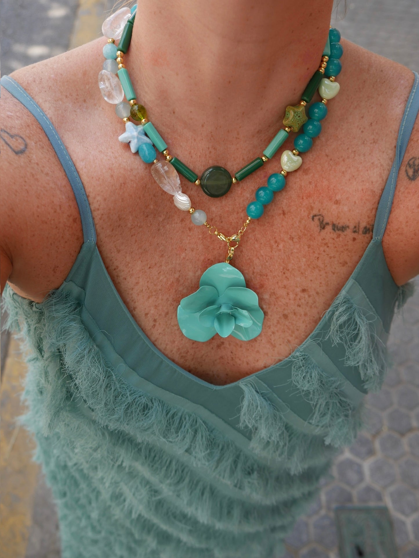 Mitad Cadena Ocean Love Turquesa Oscuro