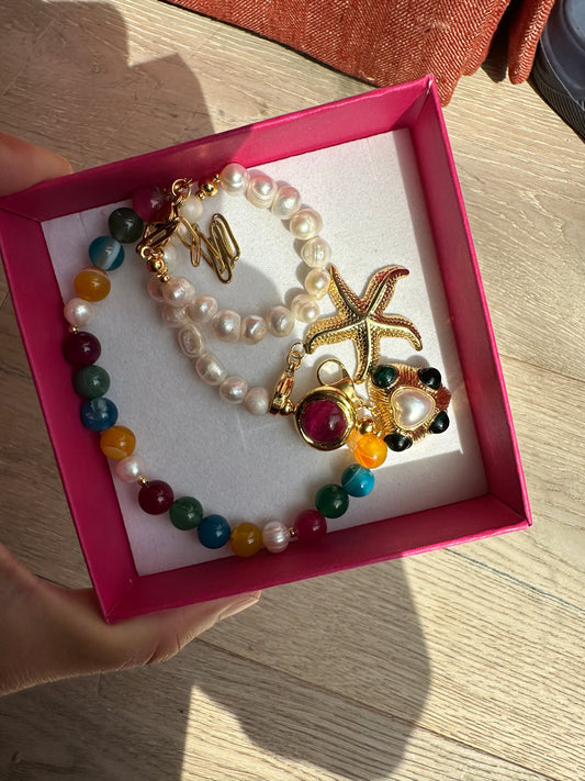 Charm Corazón Perla Y Piedra