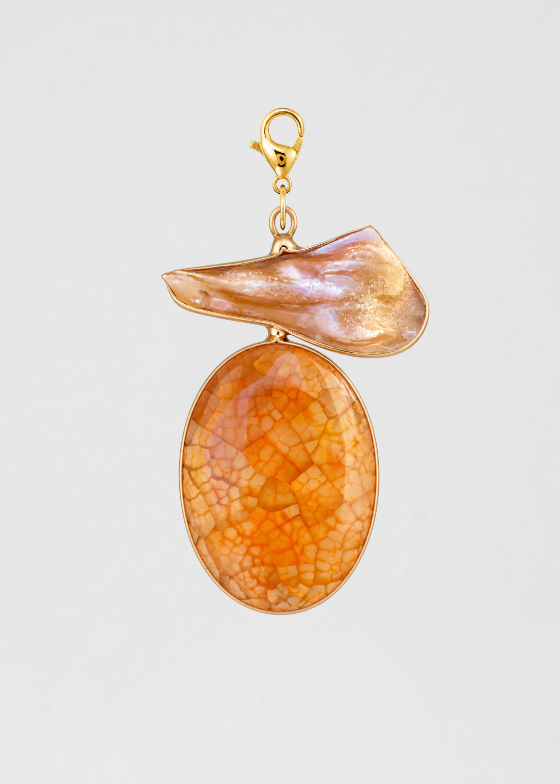 Charm Amuleto Ágata Naranja Y Perla Barroca