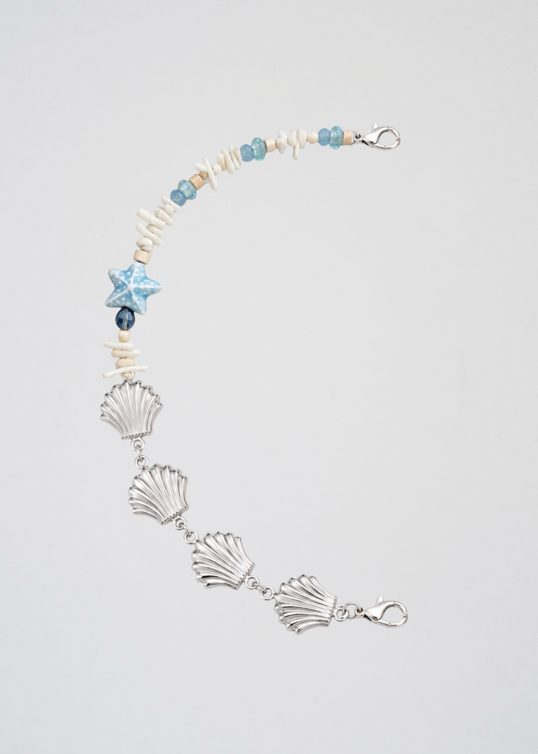 Mitad Cadena Conchas Plata Y El Cielo Azul