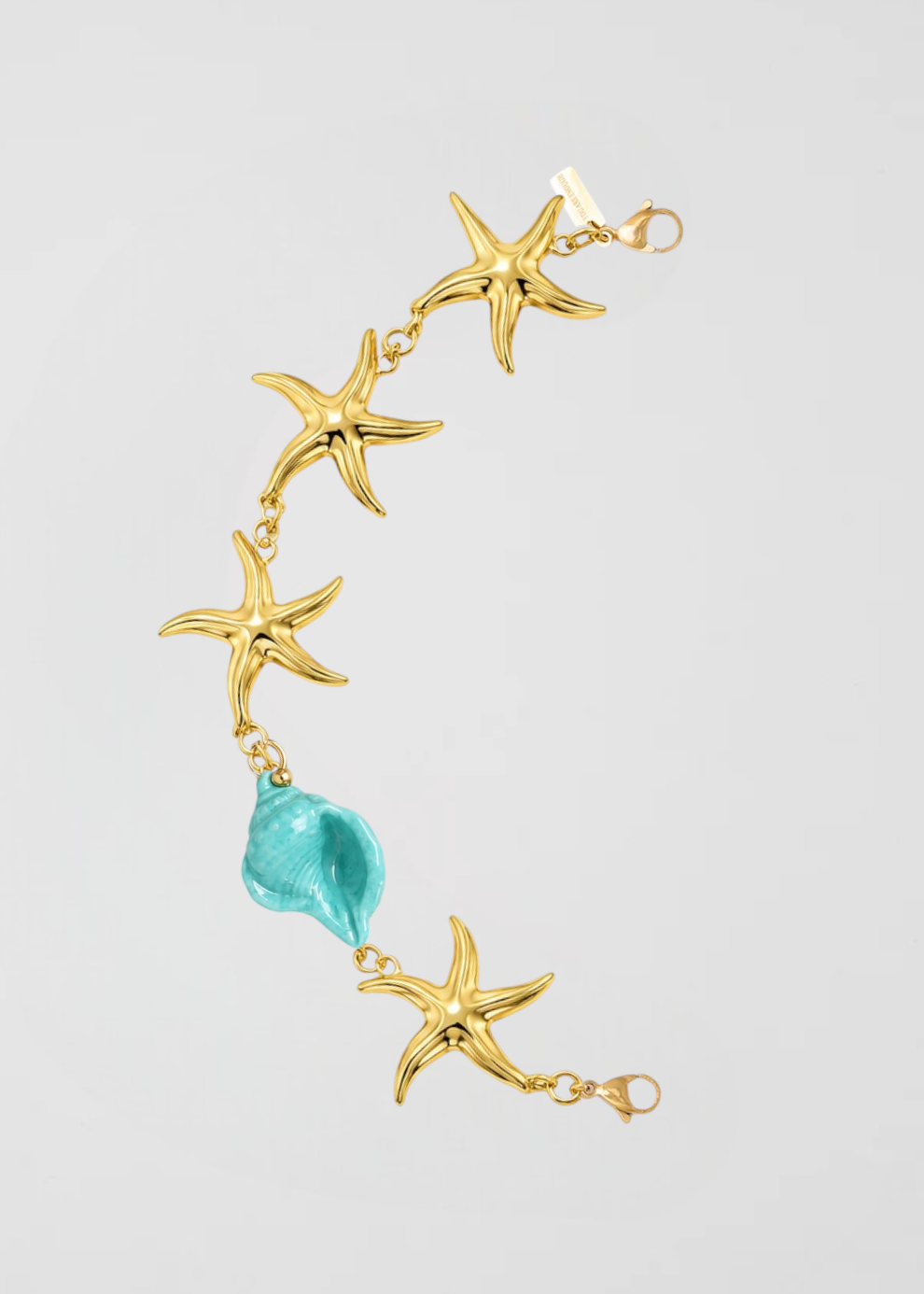 PREVENTA_Mitad Cadena Estrellas De Mar Doradas Caracola Turquesa