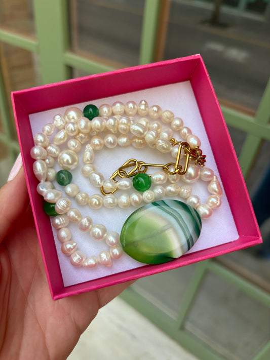Collar Doble Perla Y Jade