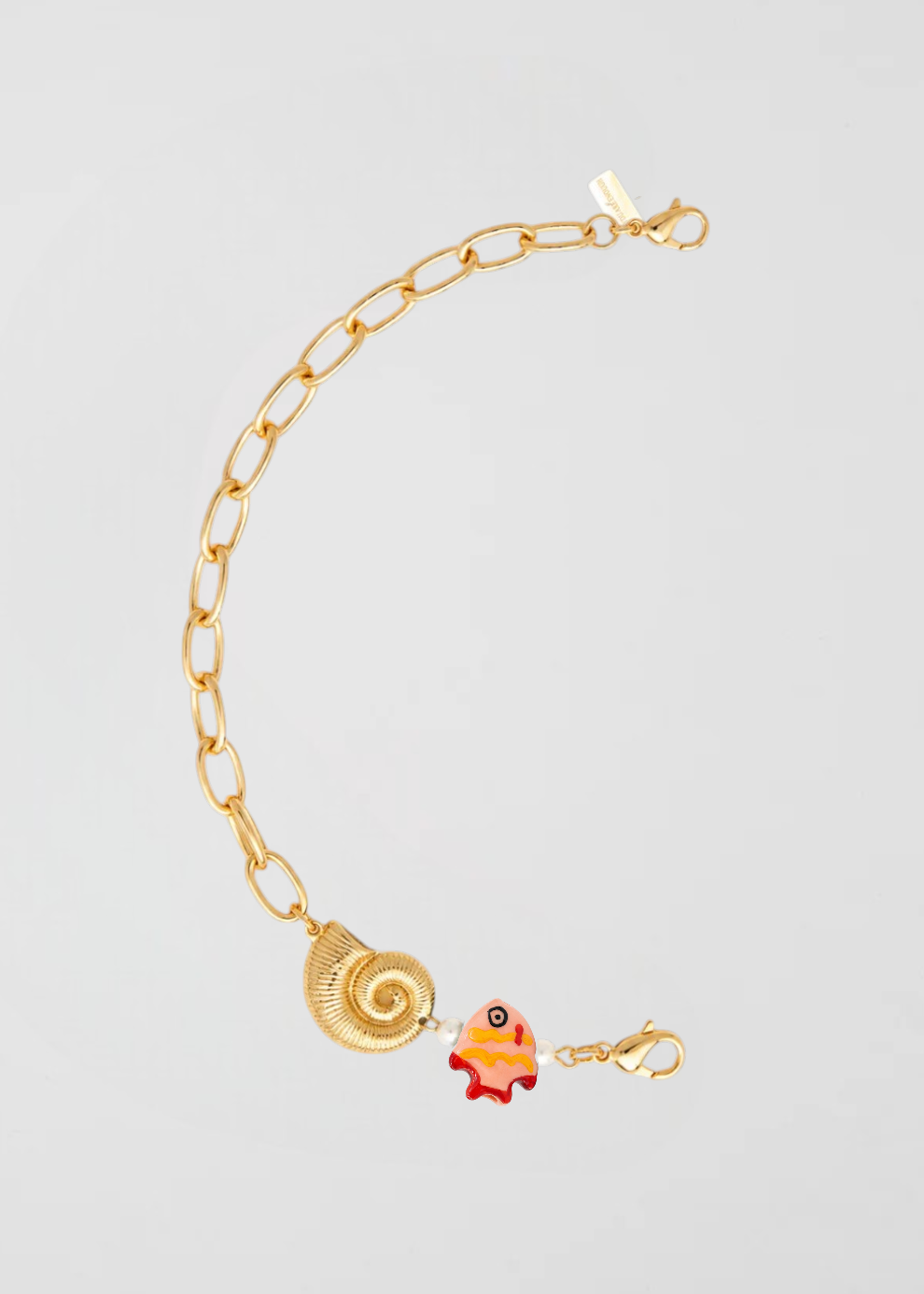 Mitad Cadena Dorada Apliques Del Mar Pez Rosa