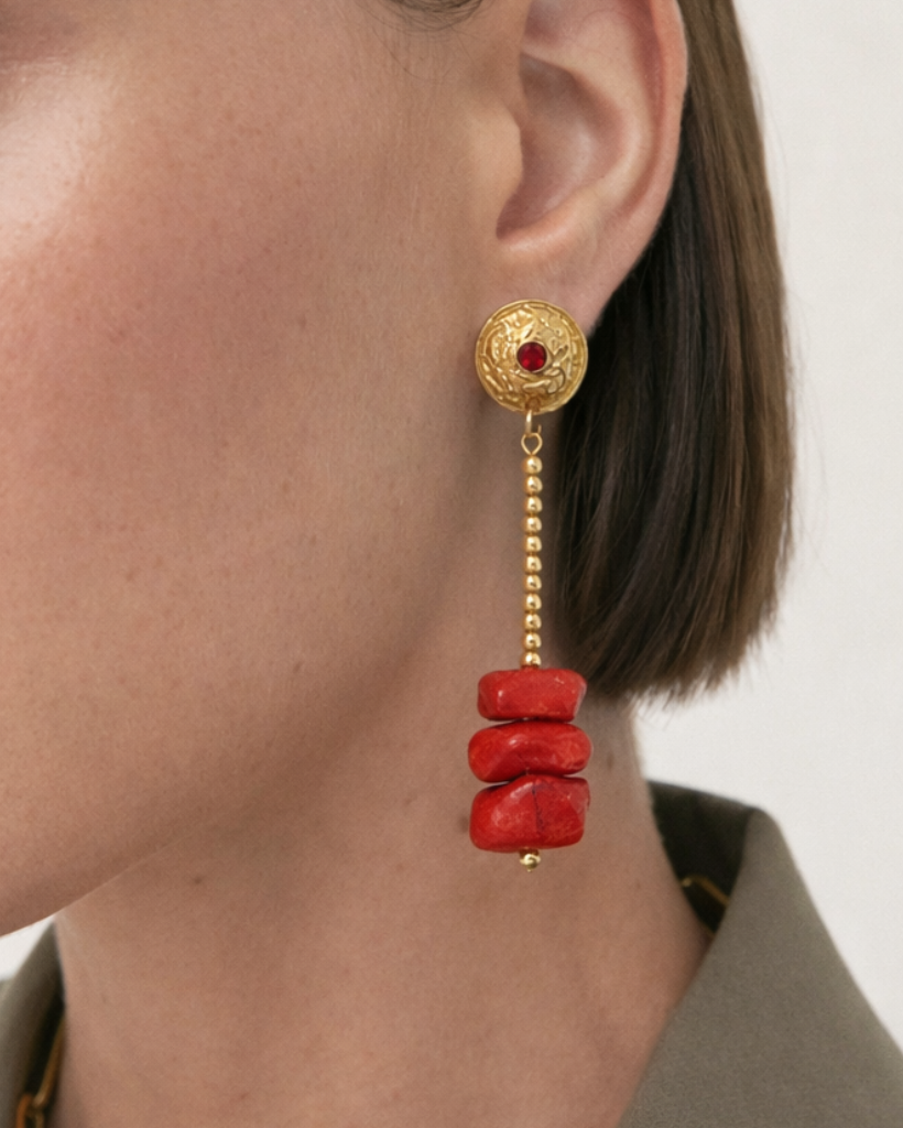 Pendientes Largos Coral Rojo