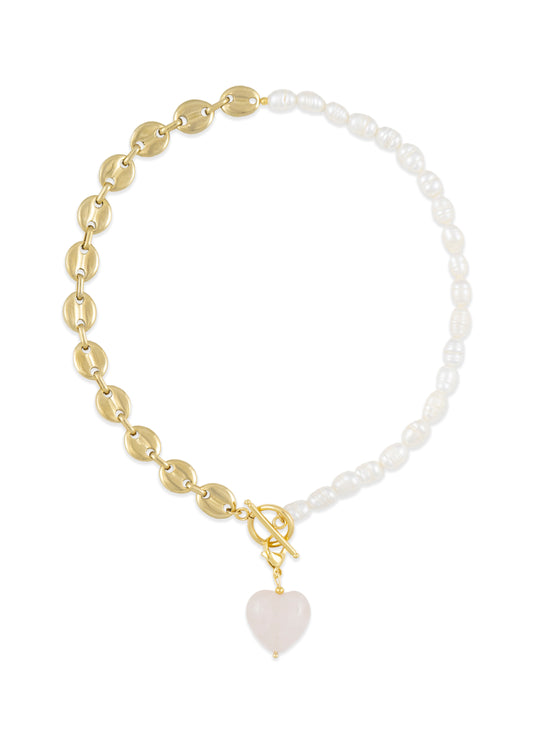Cadena-Candy-Paris-Eslabones-Perlas-chapado-oro-18k-colgante-corazon-cuarzo