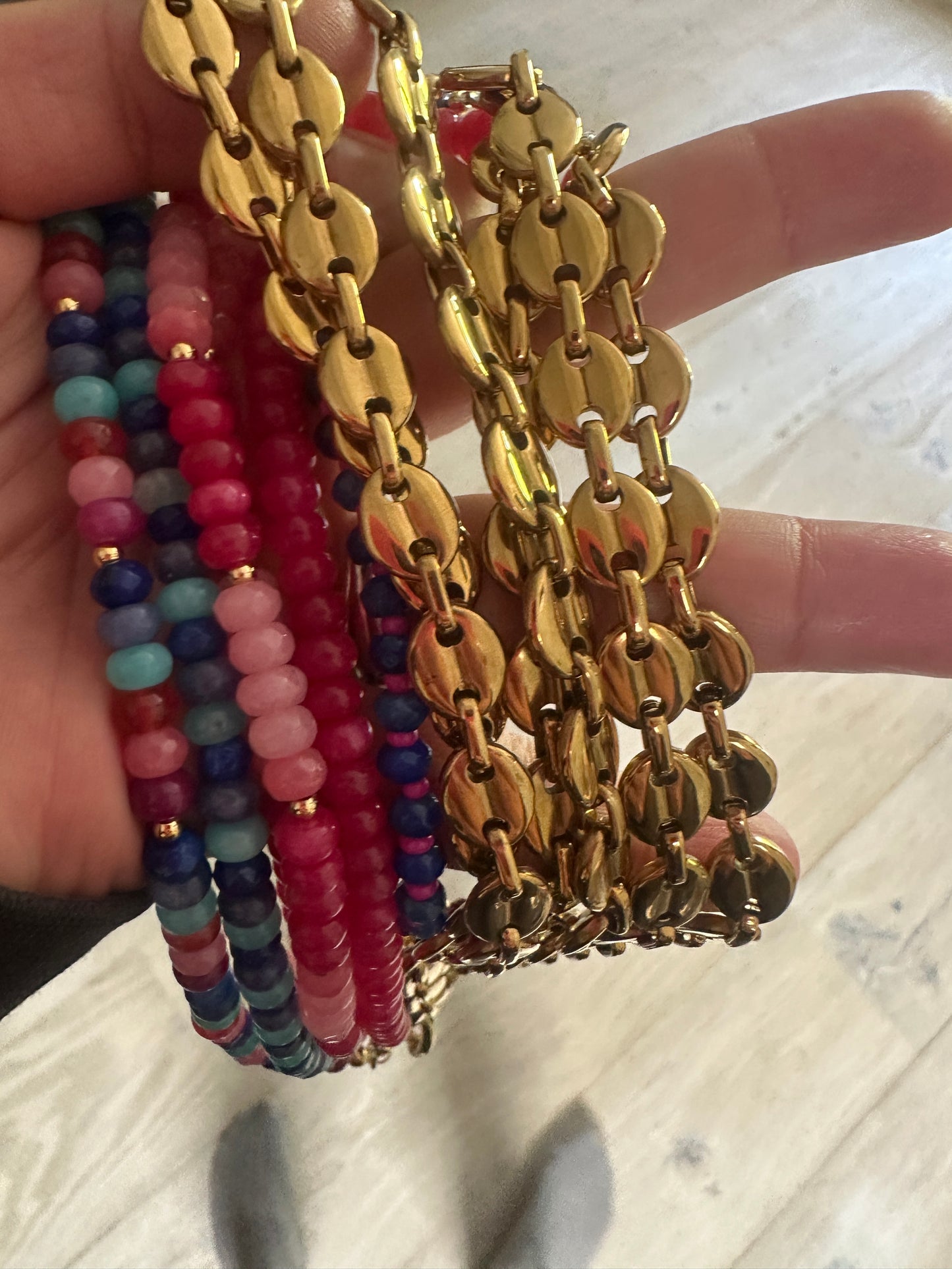 Collar Fino Mitad Cadena Mitad Rondelle