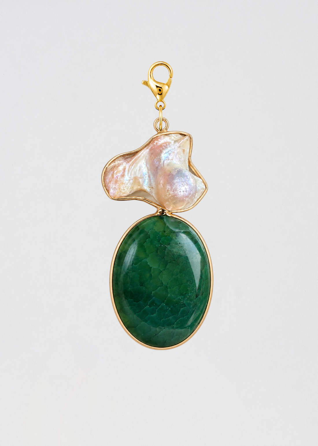 Charm Amuleto Ágata Verde Y Perla Barroca