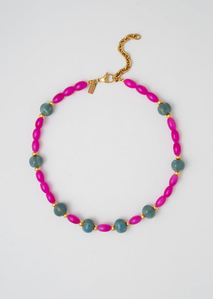 Collar Fucsia Y Turquesa