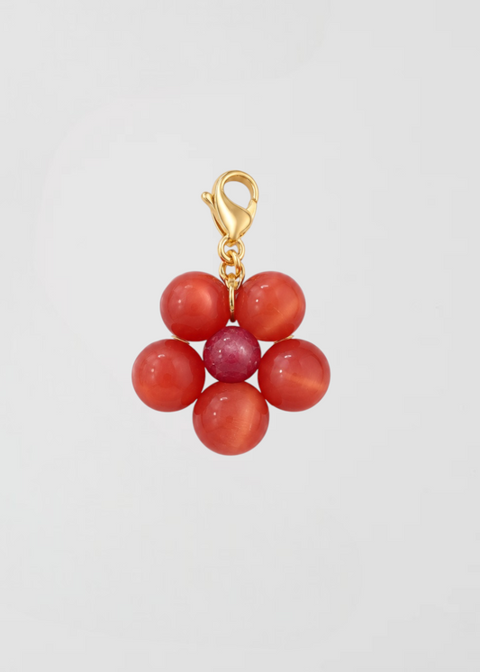 Charm Flor Tejida Coral Y Rojo
