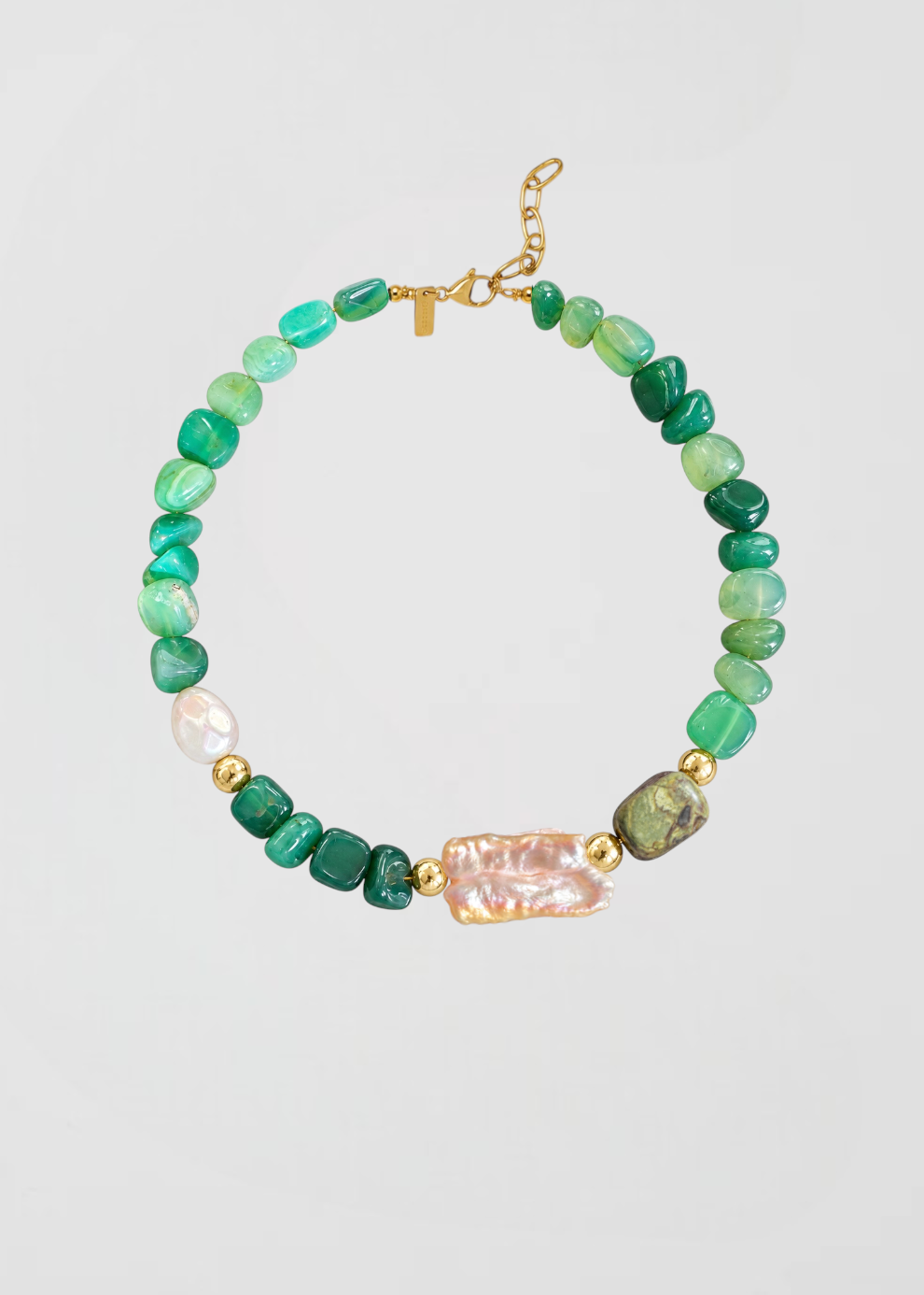 Collar Piedras Jade Verde y Perla Barroca Especial Preciosas By La Boss