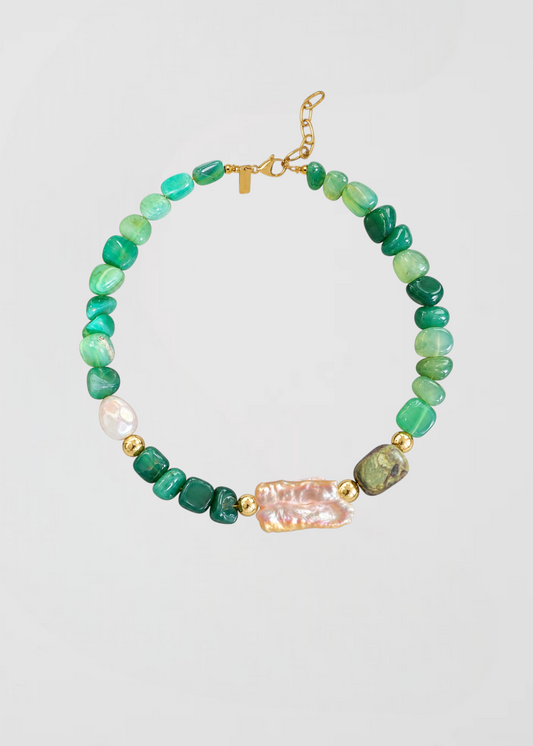 Collar Piedras Jade Verde y Perla Barroca Especial Preciosas By La Boss