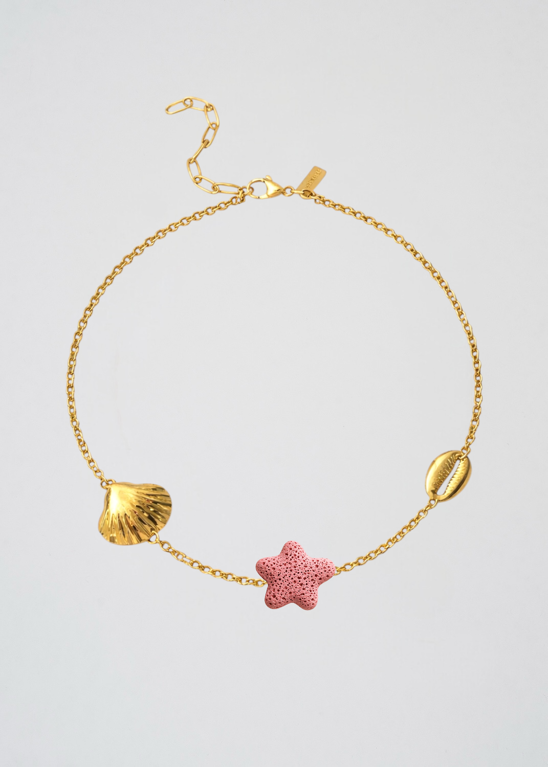 Cadena Fina I Love The Ocean Estrella Rosa Empolvado