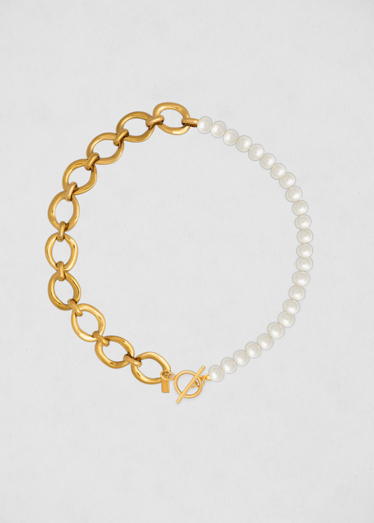 Cadena Mitad Dorada Mitad Perlas Cool