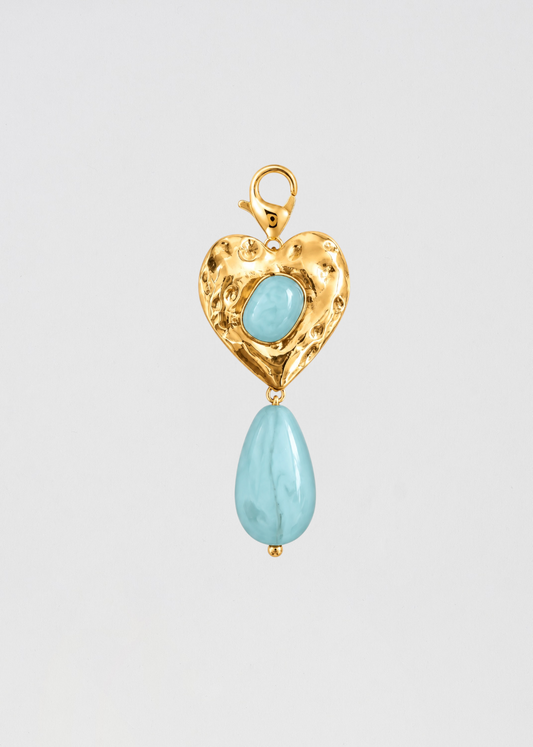Charm Corazón Celeste Cielo Amartillado  Muy Especial
