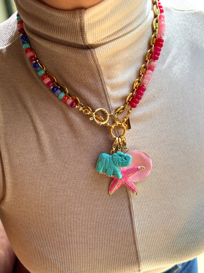 Collar Fino Mitad Cadena Mitad Rondelle
