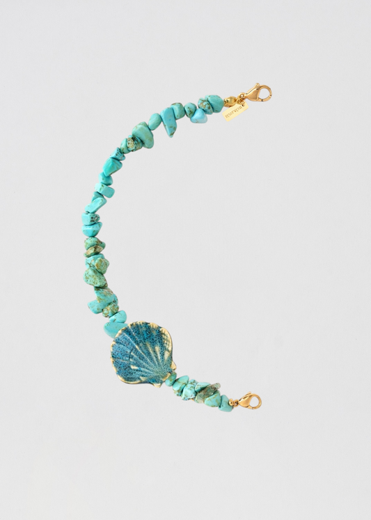 Mitad Cadena Fina Apliques Concha Y Turquesas