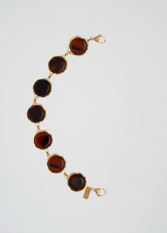 Mitad Cadena Fina Apliques Redondos Marrón