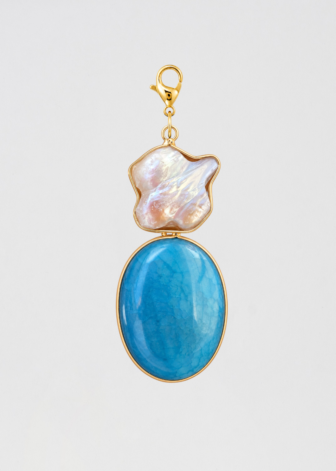 Charm Amuleto Ágata Azul Y Perla Barroca