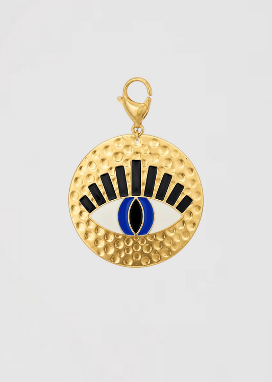 Charm Medalla Amartillada Dorada Ojo Azul De La Suerte