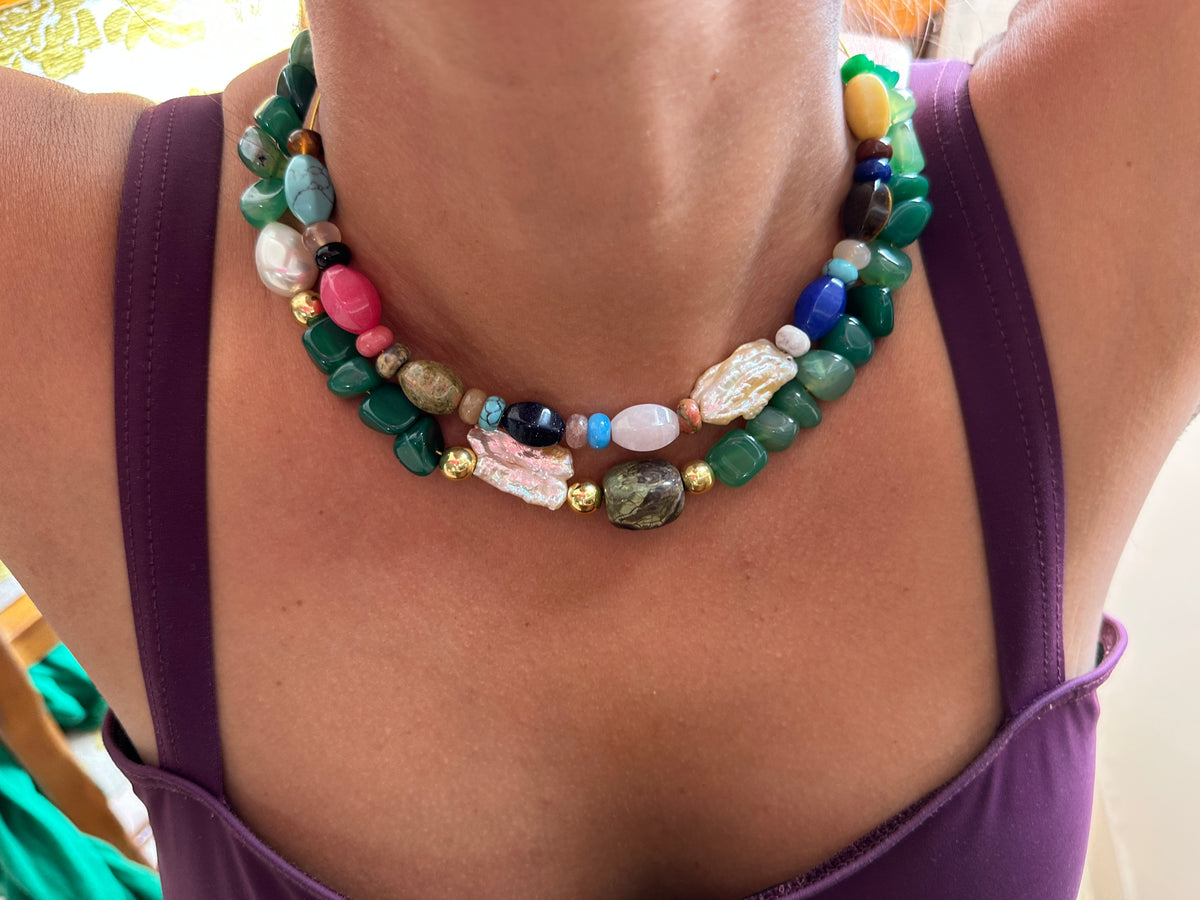 Collar Piedras Jade Verde y Perla Barroca Especial Preciosas By La Boss