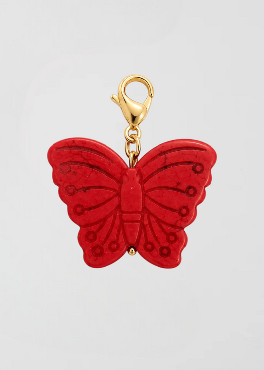 Charm Mariposa Tamaño Mediano Piedra Natural Roja