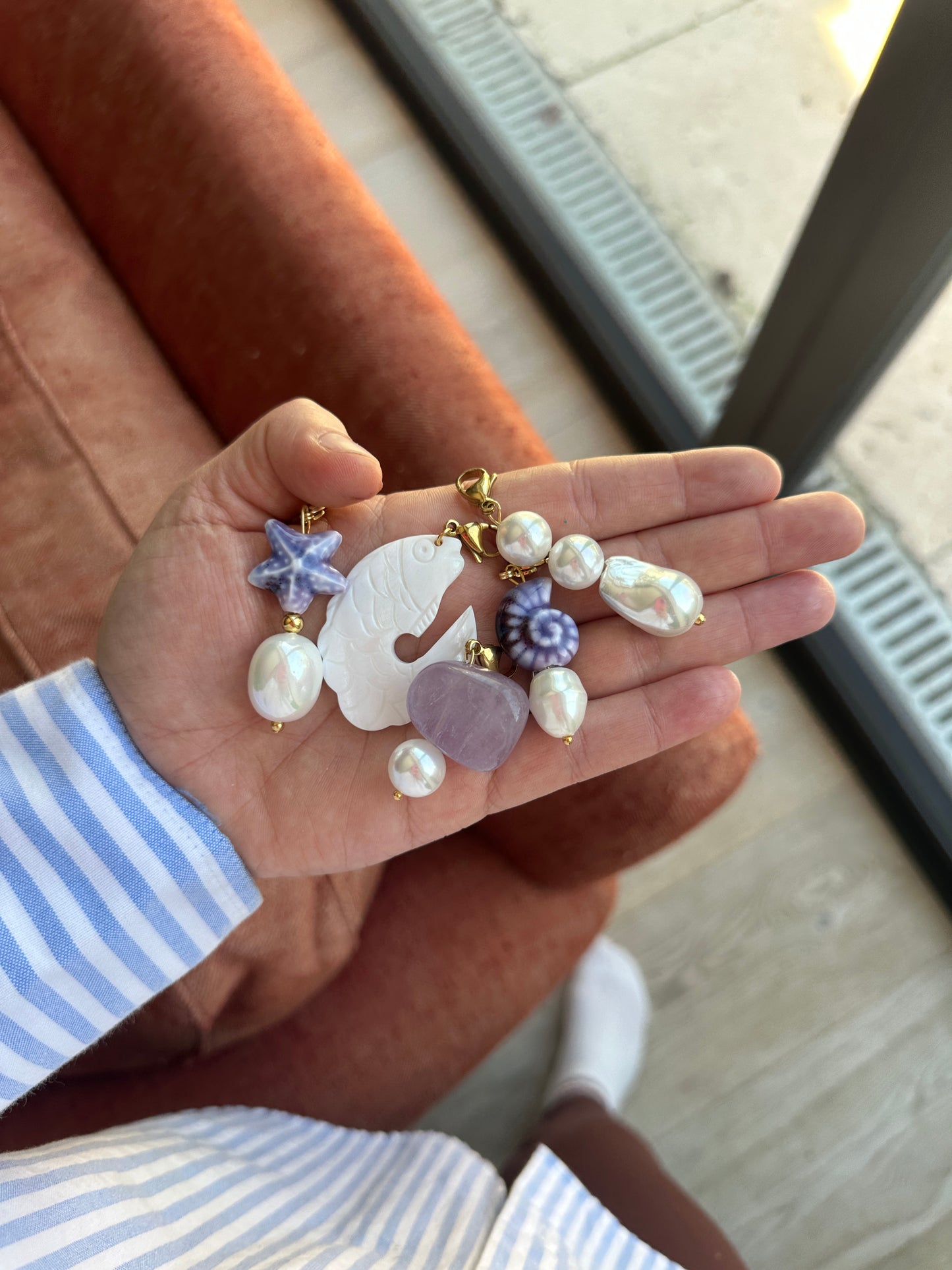 Charm Barra Perla Violeta Piedra Semipreciosa