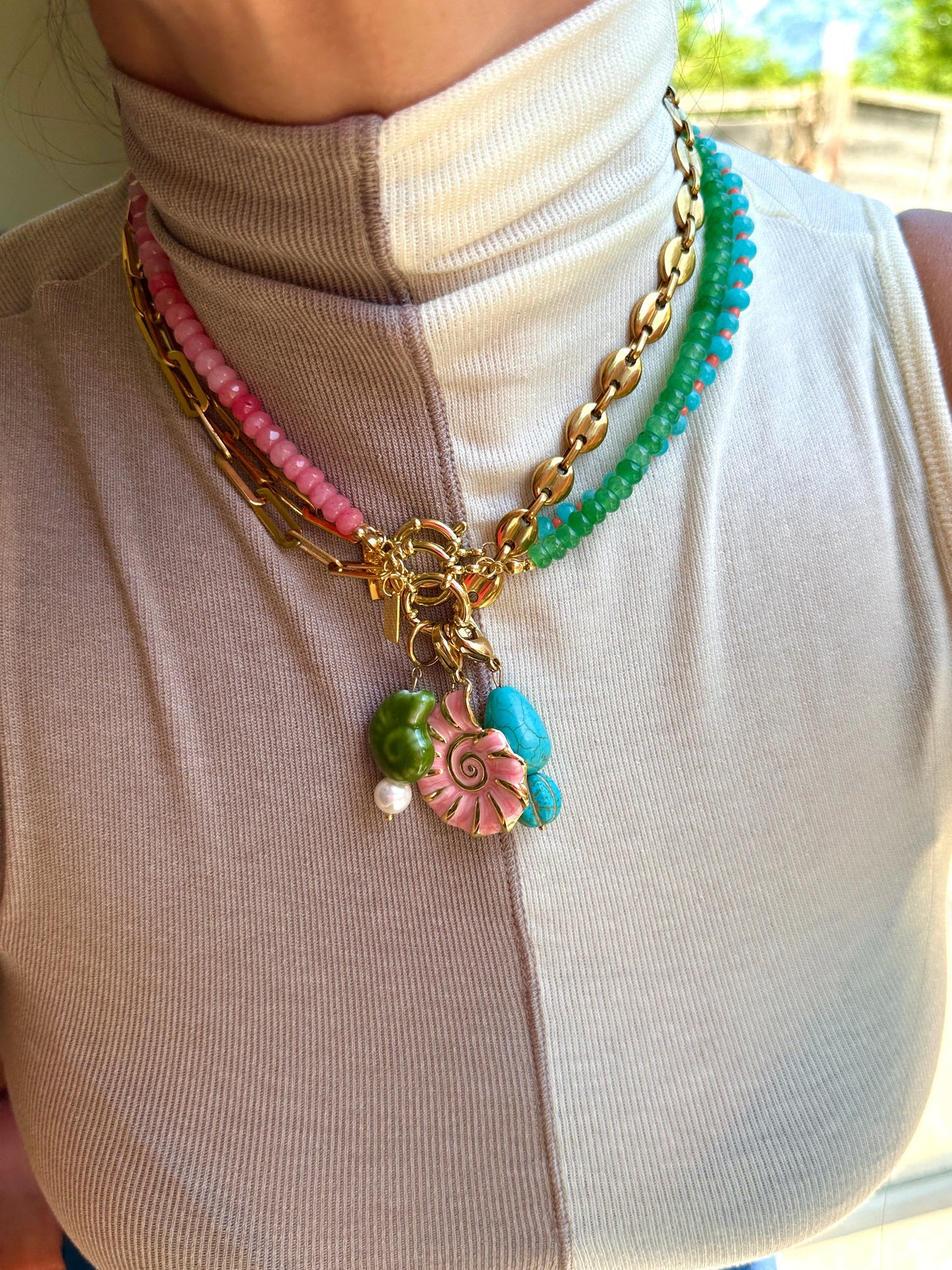 Collar Fino Mitad Cadena Mitad Rondelle
