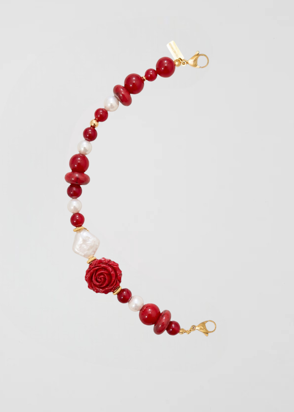 Mitad Cadena Romántica Roja Con Perlas