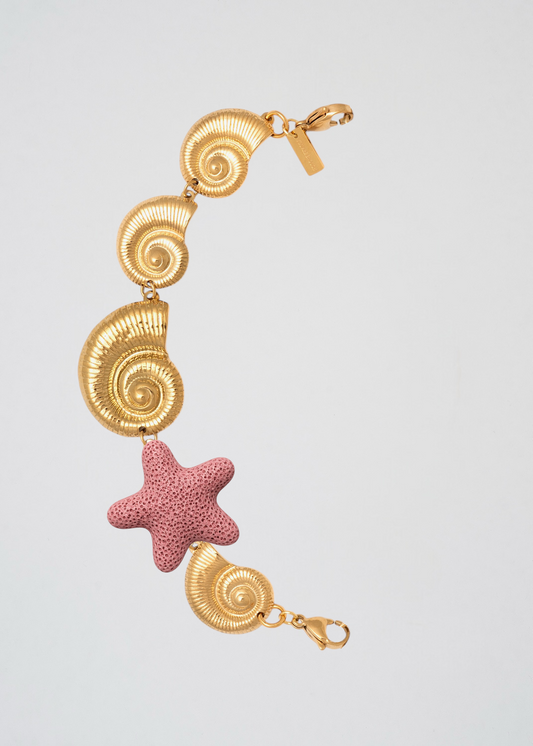 Mitad Cadena Caracolas Doradas Aplique Estrella Rosa Empolvado