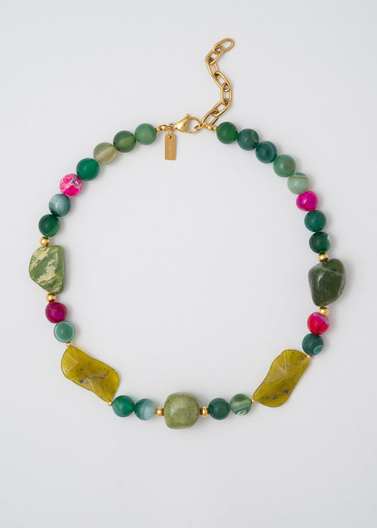 Collar Piedras Preciosas Vintage Rosa Y Verde