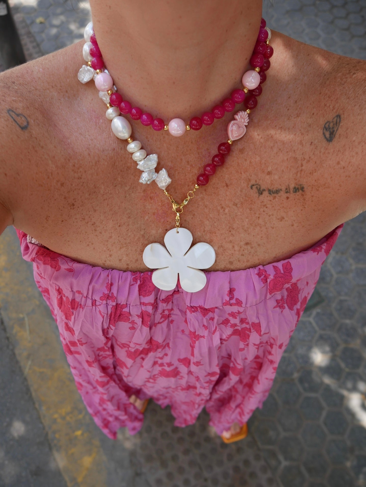 Mitad Cadena Cereza Corazón Rosa