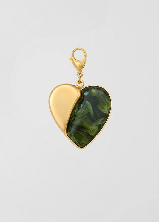 Charm Corazón Verde Profundo Y Dorado
