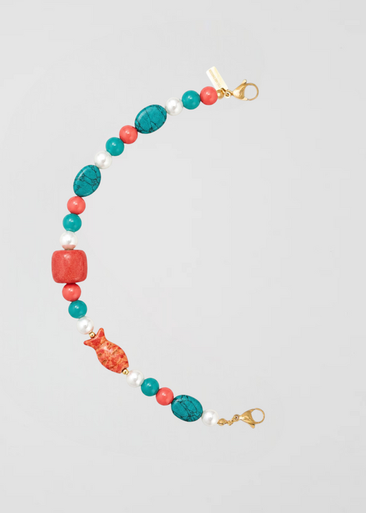 Mitad Cadena Capricho Coral Y Turquesa