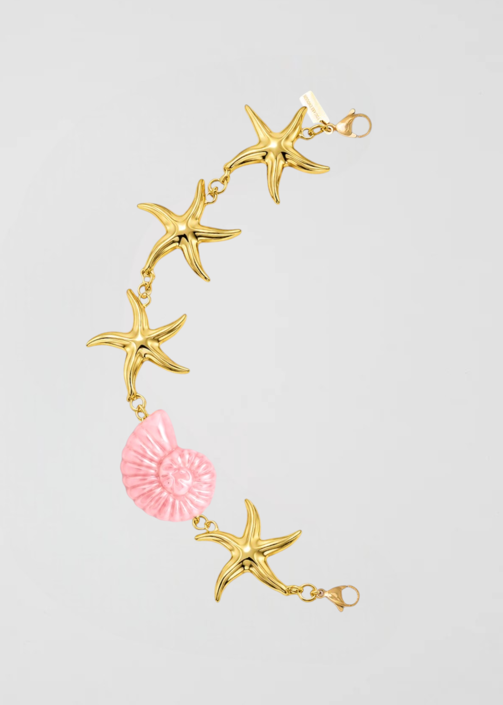 PREVENTA_Mitad Cadena Estrellas De Mar Doradas Caracola Rosa