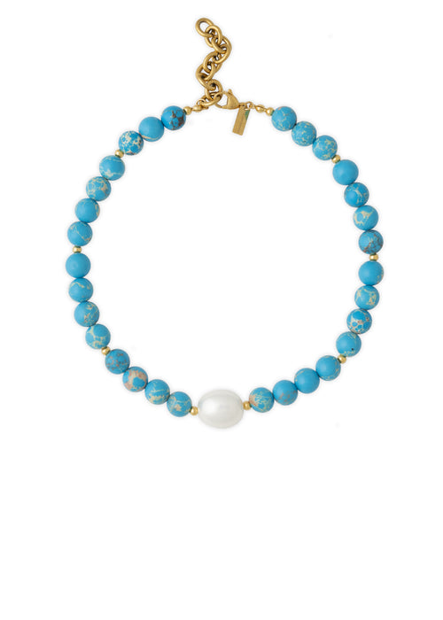 Cadena piedras natural, cadena turquesa y perlas, cadena de perlas, collar turquesa, collar con perlas
