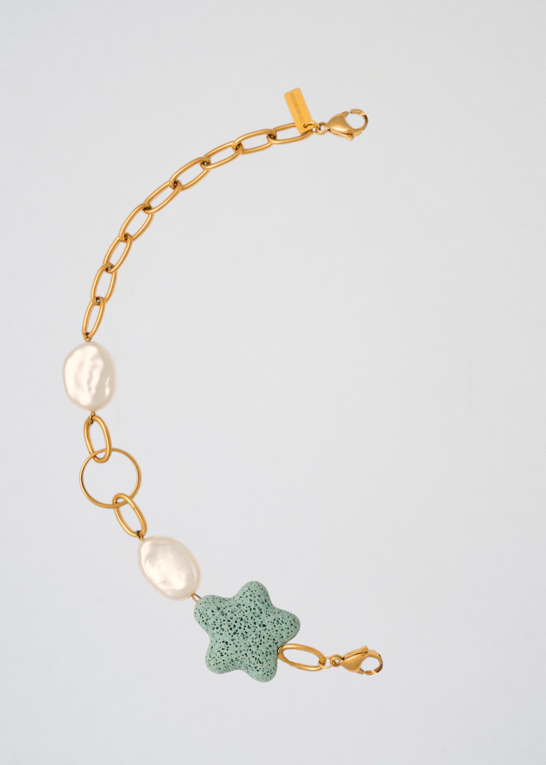 Mitad Cadena Fina Apliques Perlas Y Estrella Verde Agua