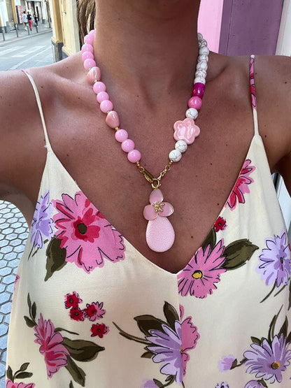 Mitad Cadena Rosa Flores De La Felicidad