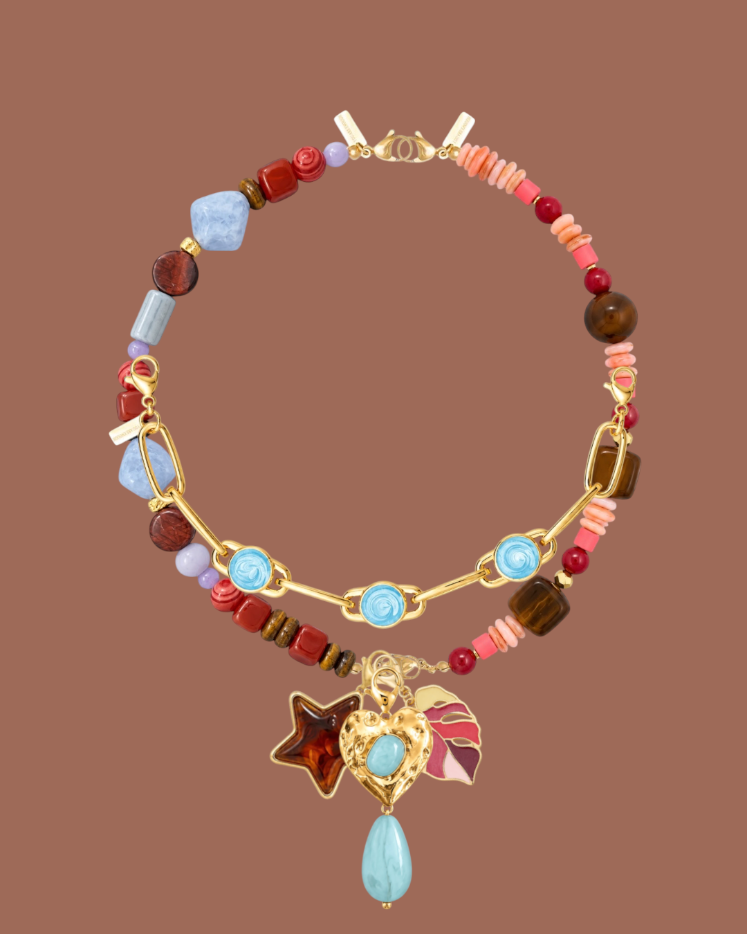 Mitad Cadena Coral Intenso Con Marrón