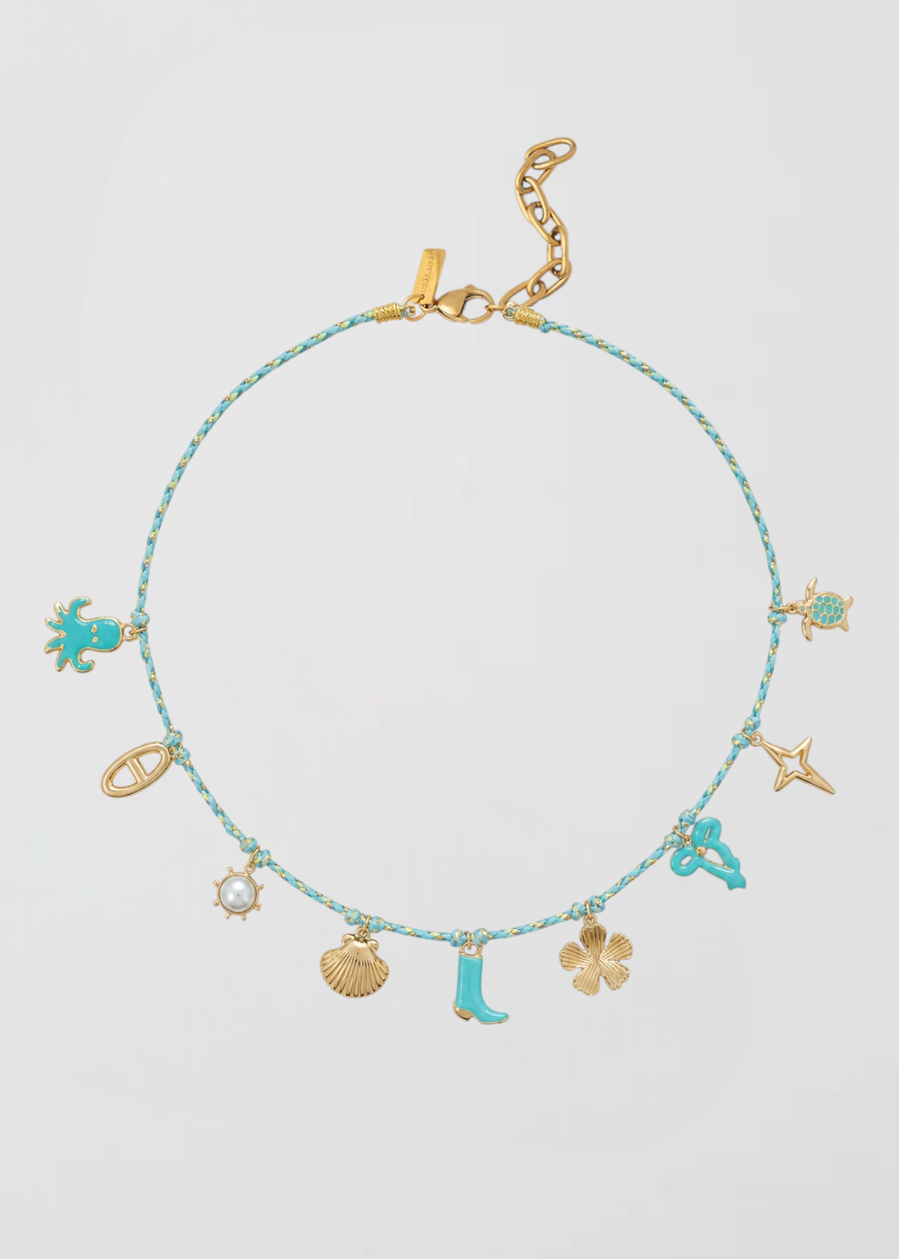 Collar Cordón Fino Turquesa Con Amuletos