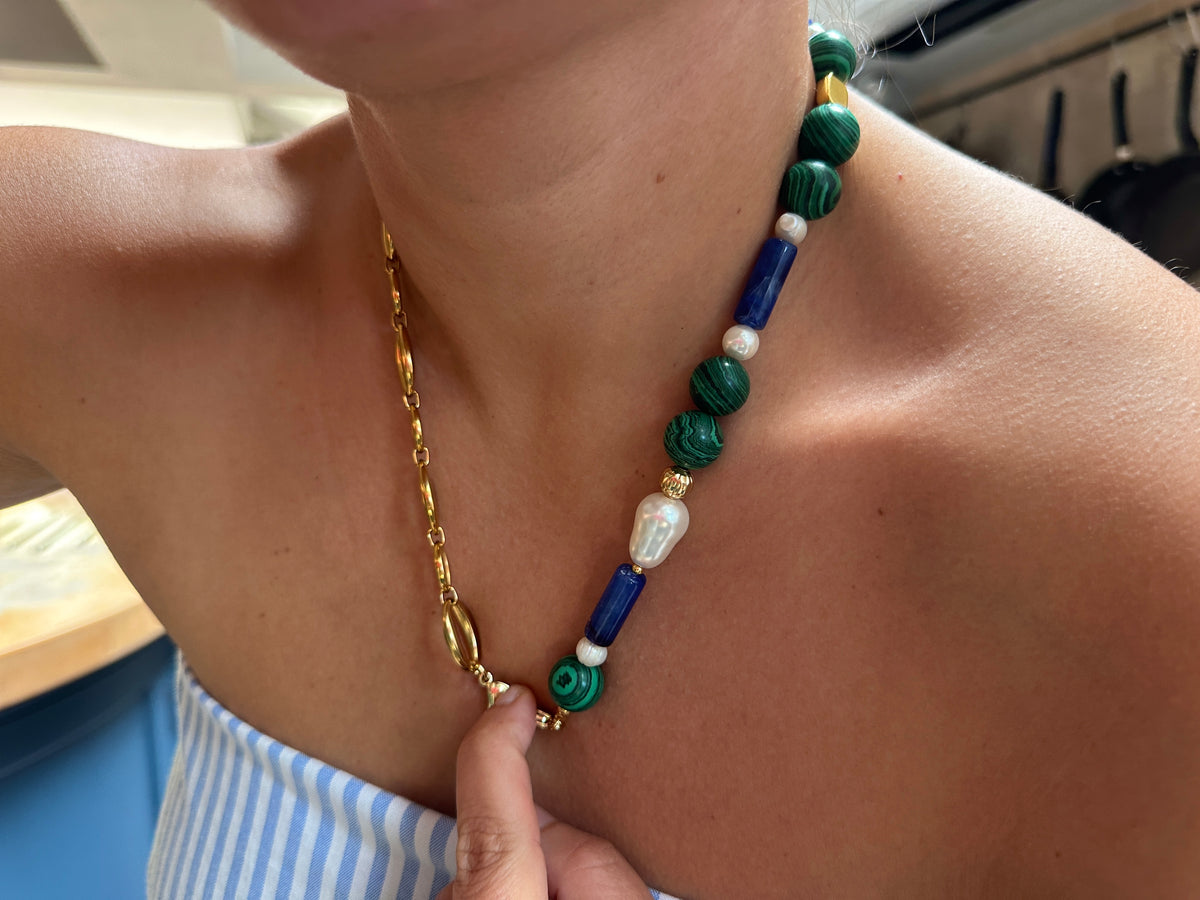 Mitad Cadena Malaquita Joyería Clásica Con Un Giro